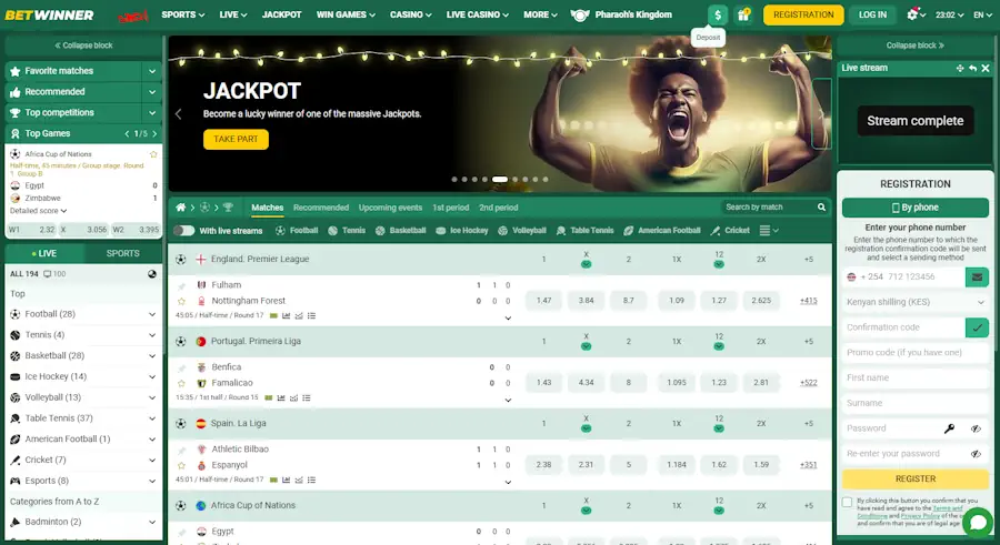 Betwinner Casino and Sportsbook Homepage Screenshot